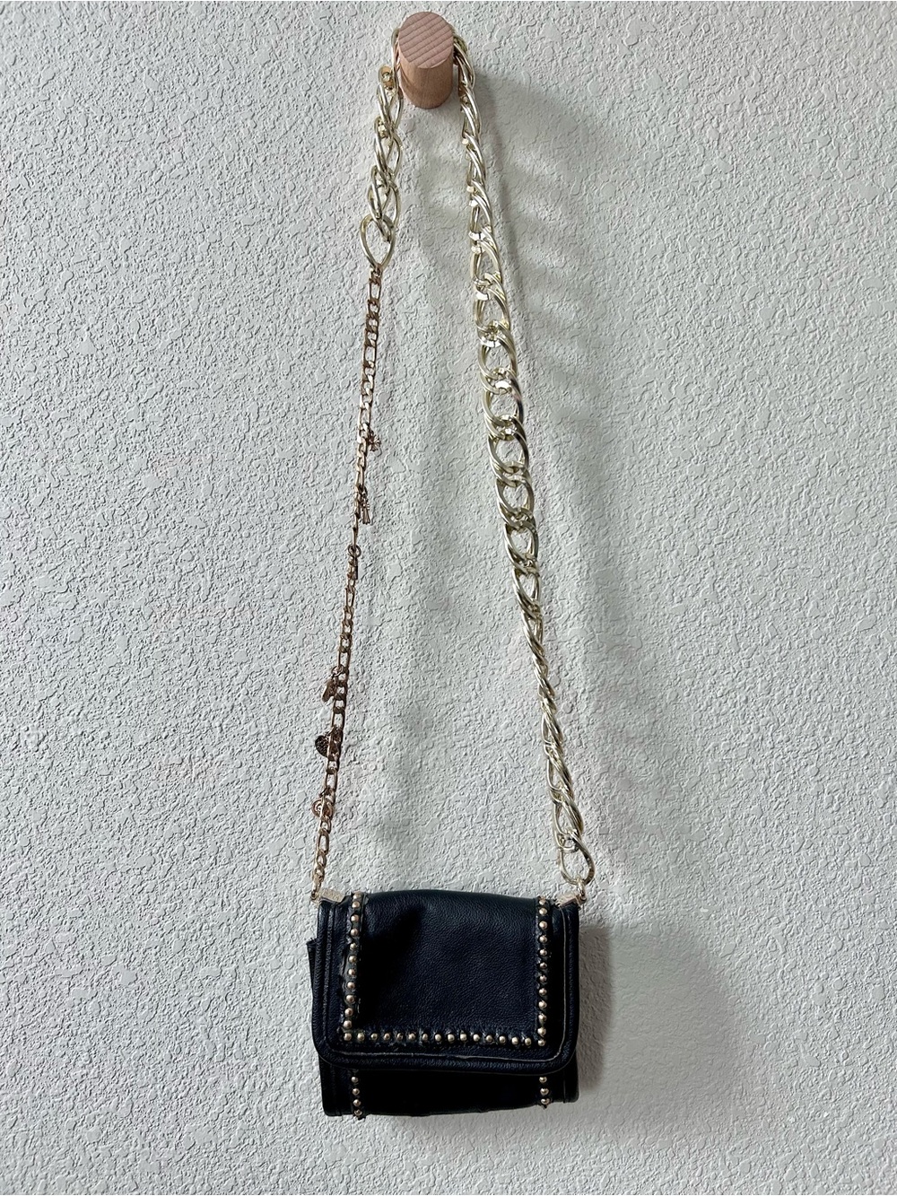 Free People Charmed Crossbody Bag Black Mixed Metal Chain Strap Bohemian Charms